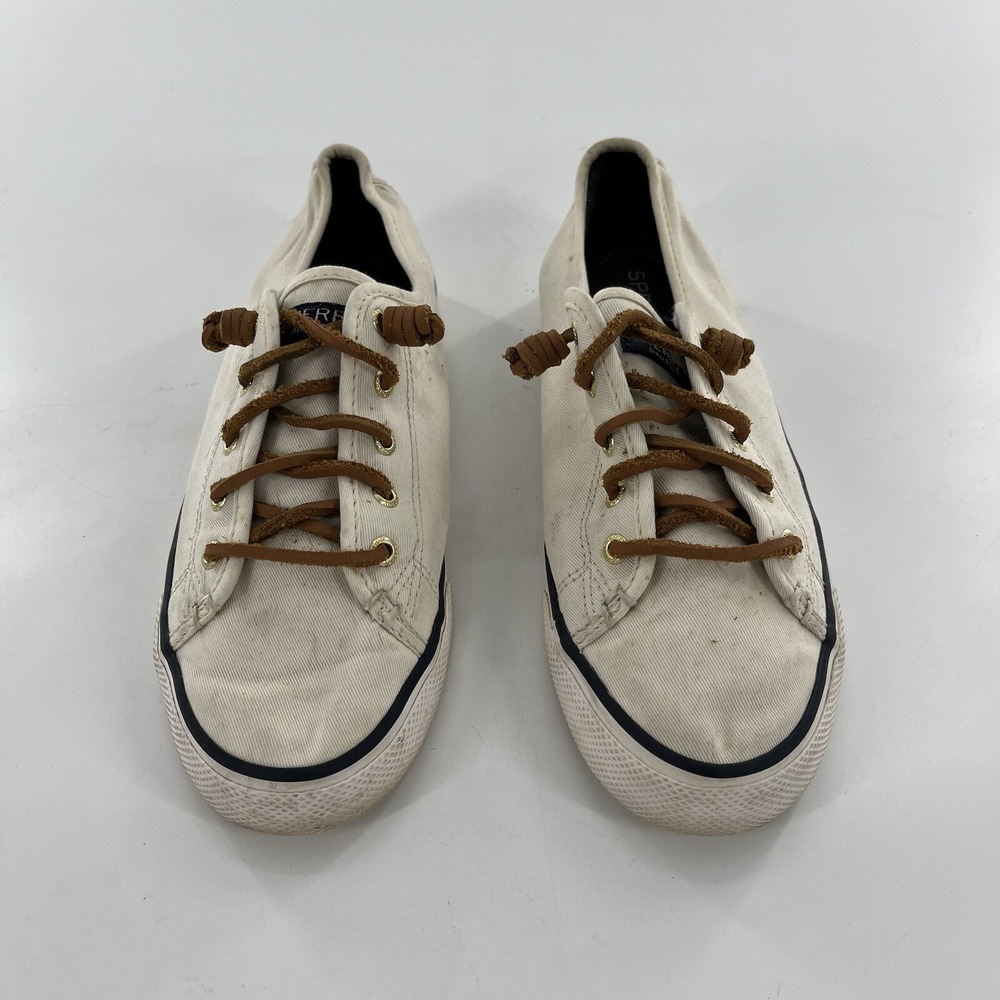 Sperry Topsider Crest Vibe Canvas Womens Sneaker 8.5 Low White Lace Up Preppy